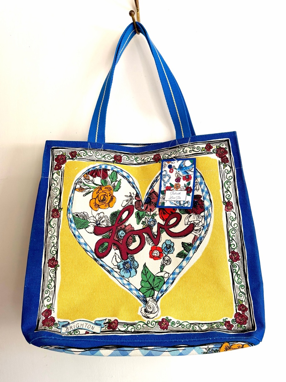 Brighton Blue & Yellow Floral 'Love' Heart Canvas Tote